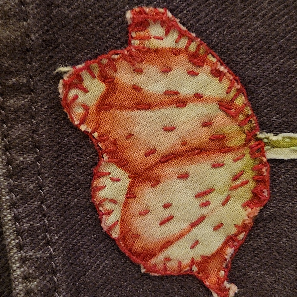 HAND CRAFTED Jeans UPCYCLED Purple Denim Embroidery Floral Applique Size 12 - Picture 14 of 17
